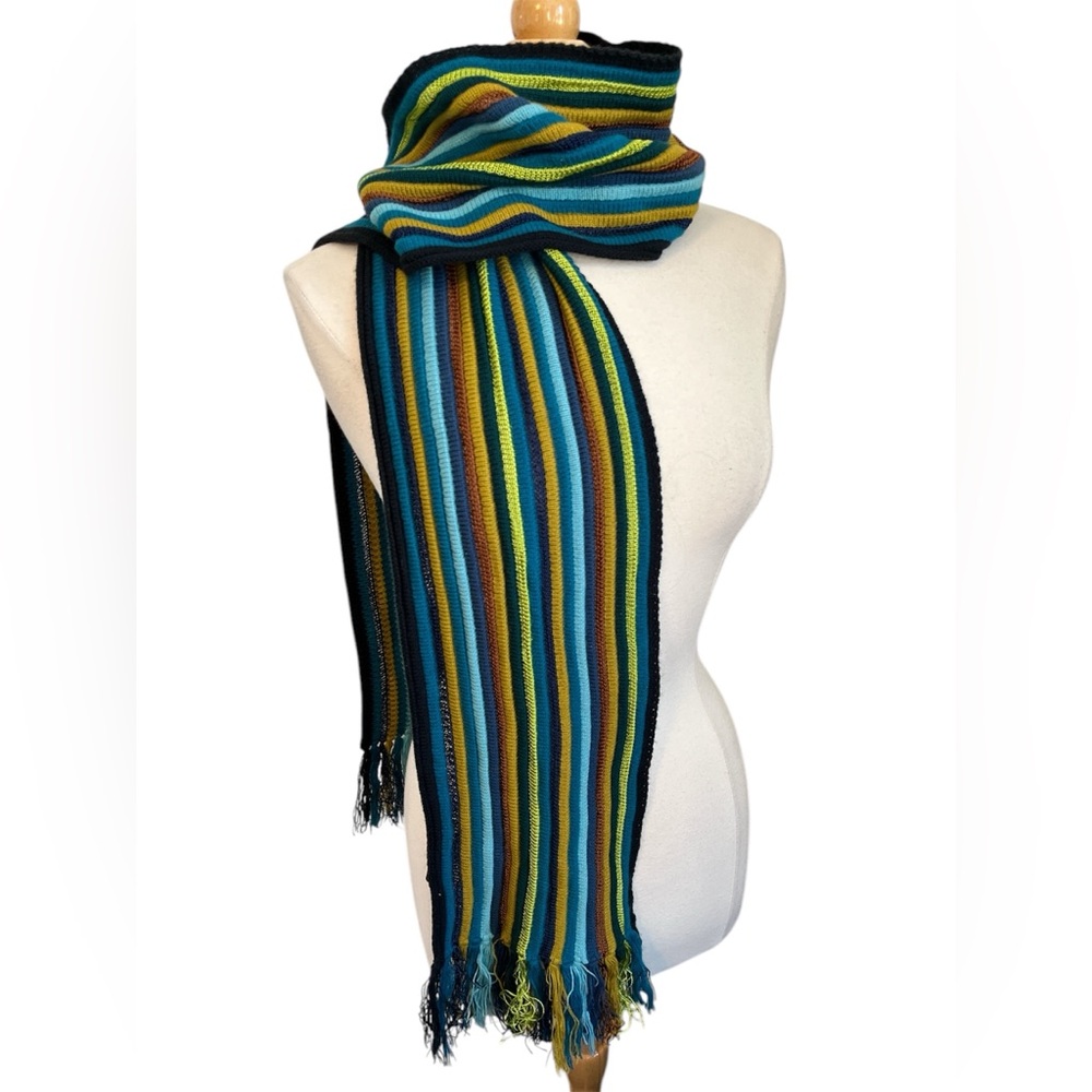 Coldwater Creek Multi Color Striped Scarf with Fringe 8”Wide X 80” Long